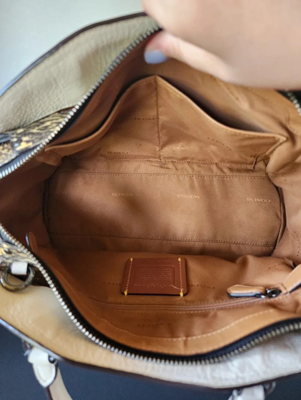 SALE! Coach Off-White Pebbled Leather Satchel with Dark Trim and Silver Hardware